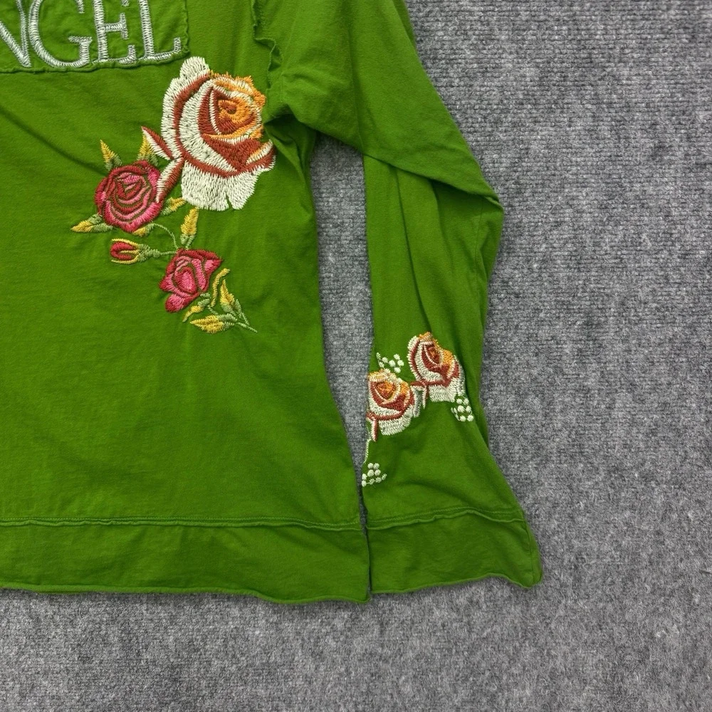 JW Los Angeles green blouse top embroidered roses women's Large w/ small stain - Picture 9 of 10
